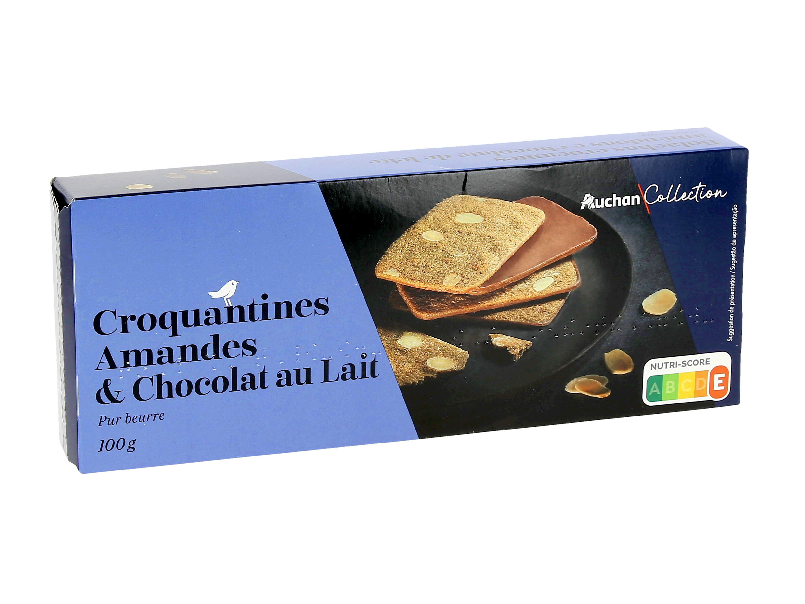 BOLACHA AMÊNDOA CROCANTE AUCHAN COLLECTION CHOCOLATE LEITE 100G