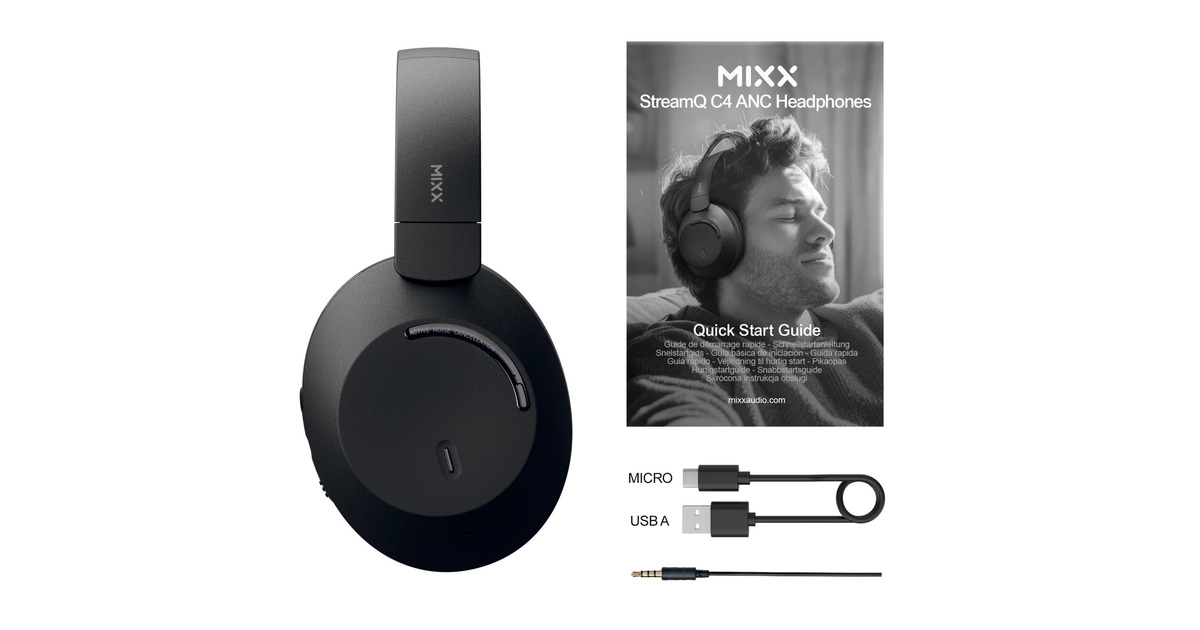 MIXXStreamQ C4 ANC Noise Cancelling Headphones over-ear headset  (Zwart)