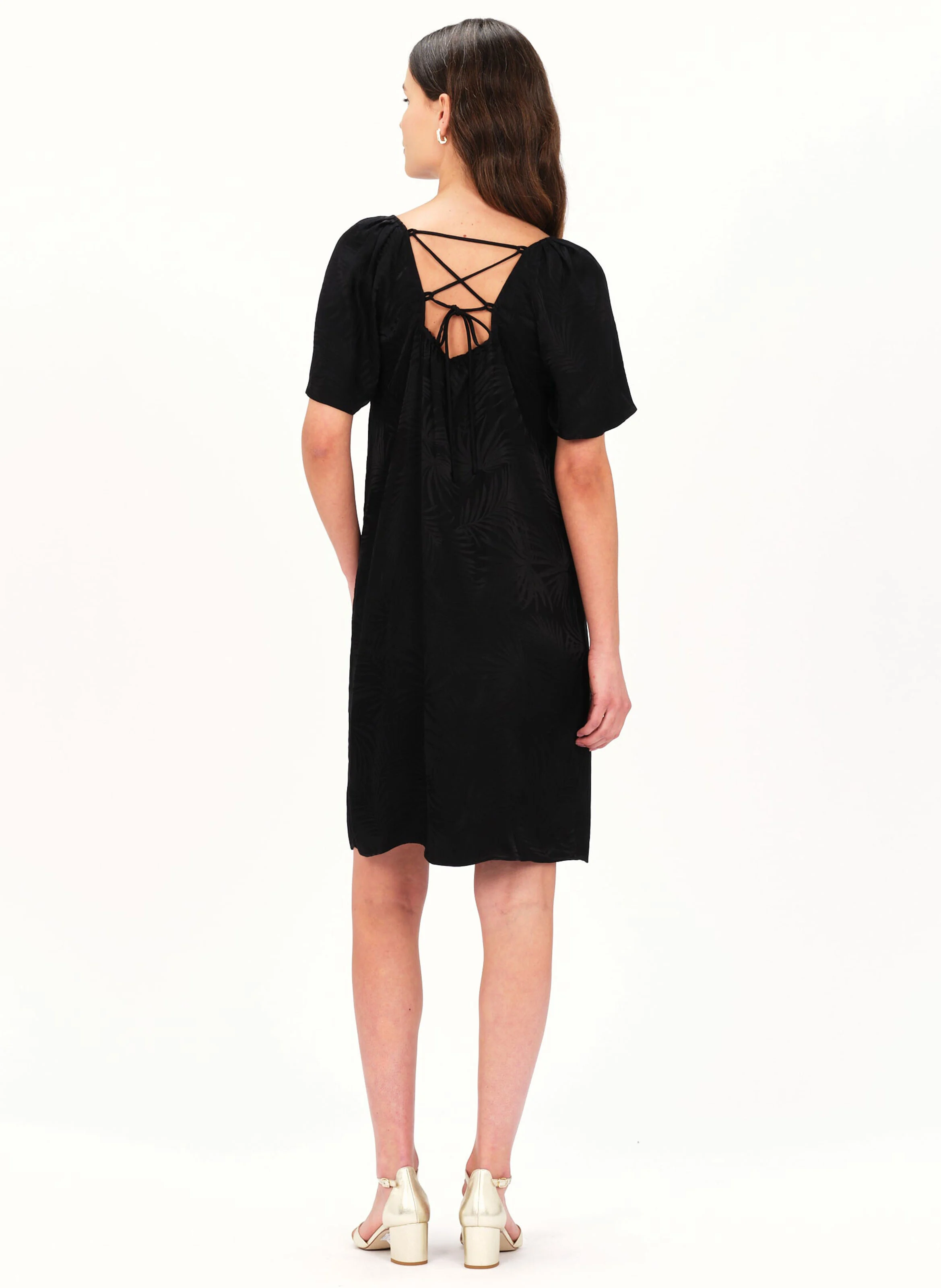 RIMAN - Robe courte col V jacquard | Noir