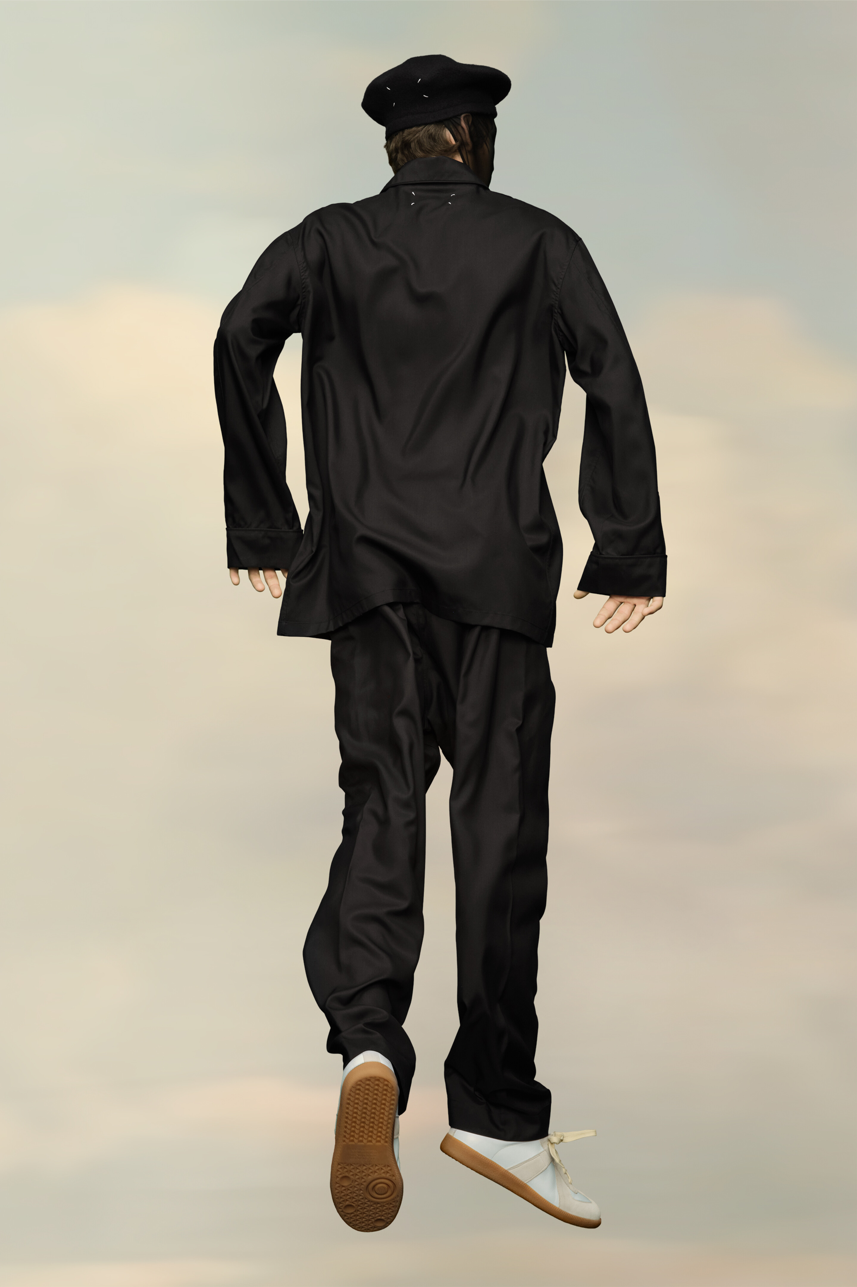 Chemise col ouvert - Popeline de soie Noir