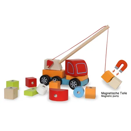 Jamara Holzspielzeug Kidiwood Steckspiel Mobilkran 14tlg.