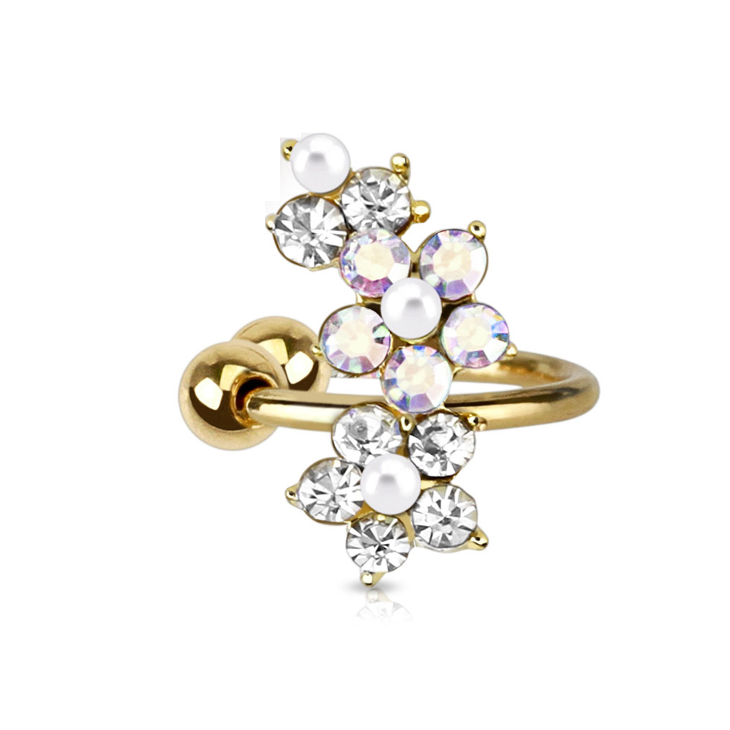 Fake Conch Ear Cuff Fake Piercing Ring Blumen Design - Gold / Silber