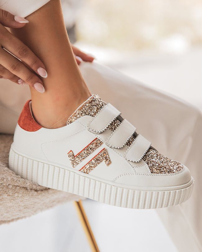 Basket femme blanche creepers à scratch - CL73 ORANGE