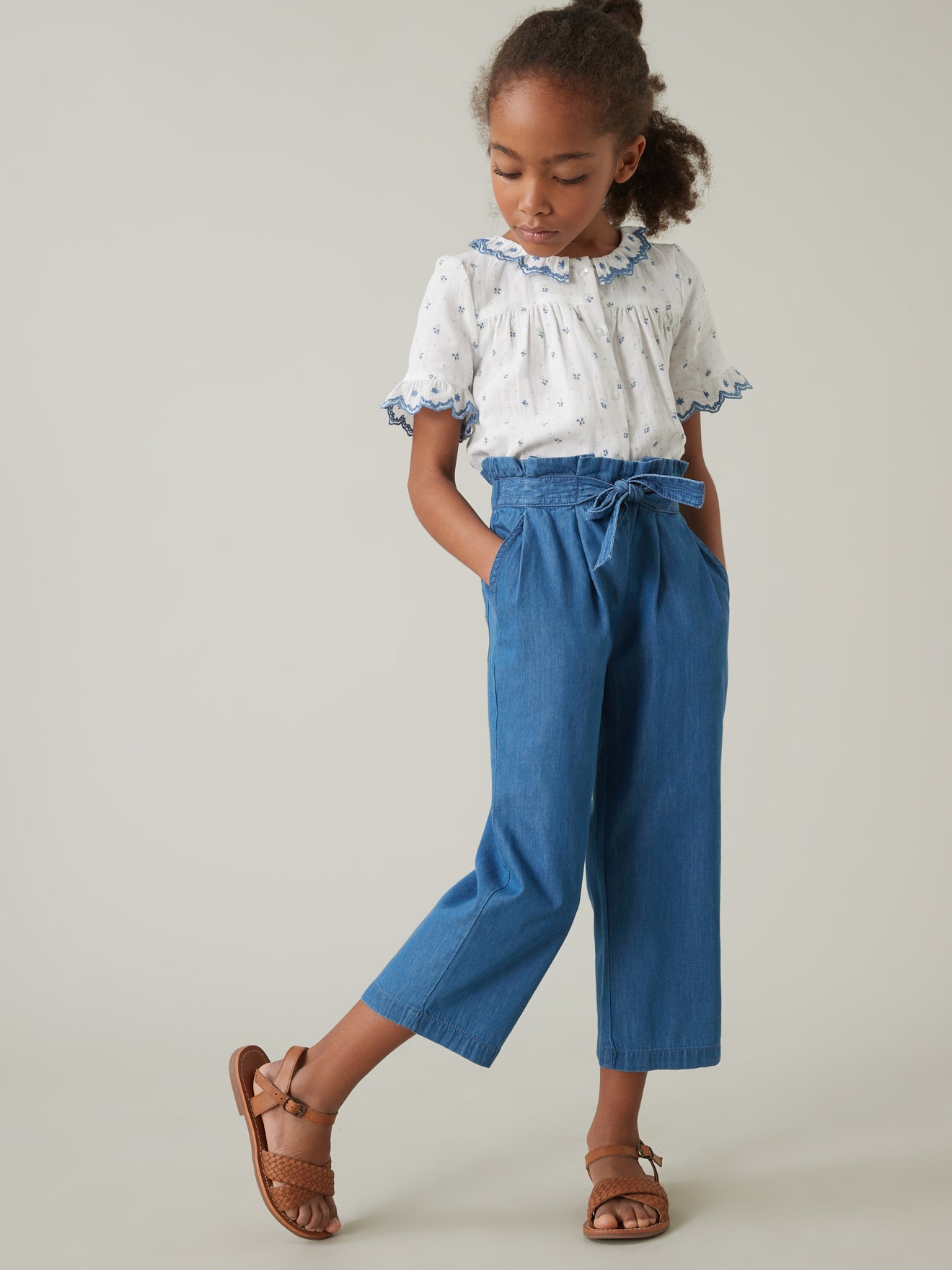 Pantalon large Fille en denim light