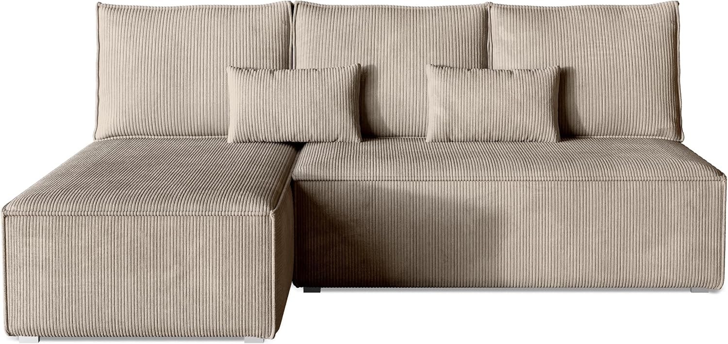 BROMARKT Ecksofa mit Schlaffunktion Sofa l Form Couch mit Bettkasten Wohnzimmer Möbel Cord Schlafsofa Wohnlandschaft Sofa 3 sitzer TOP 200x85x145 cm Beige