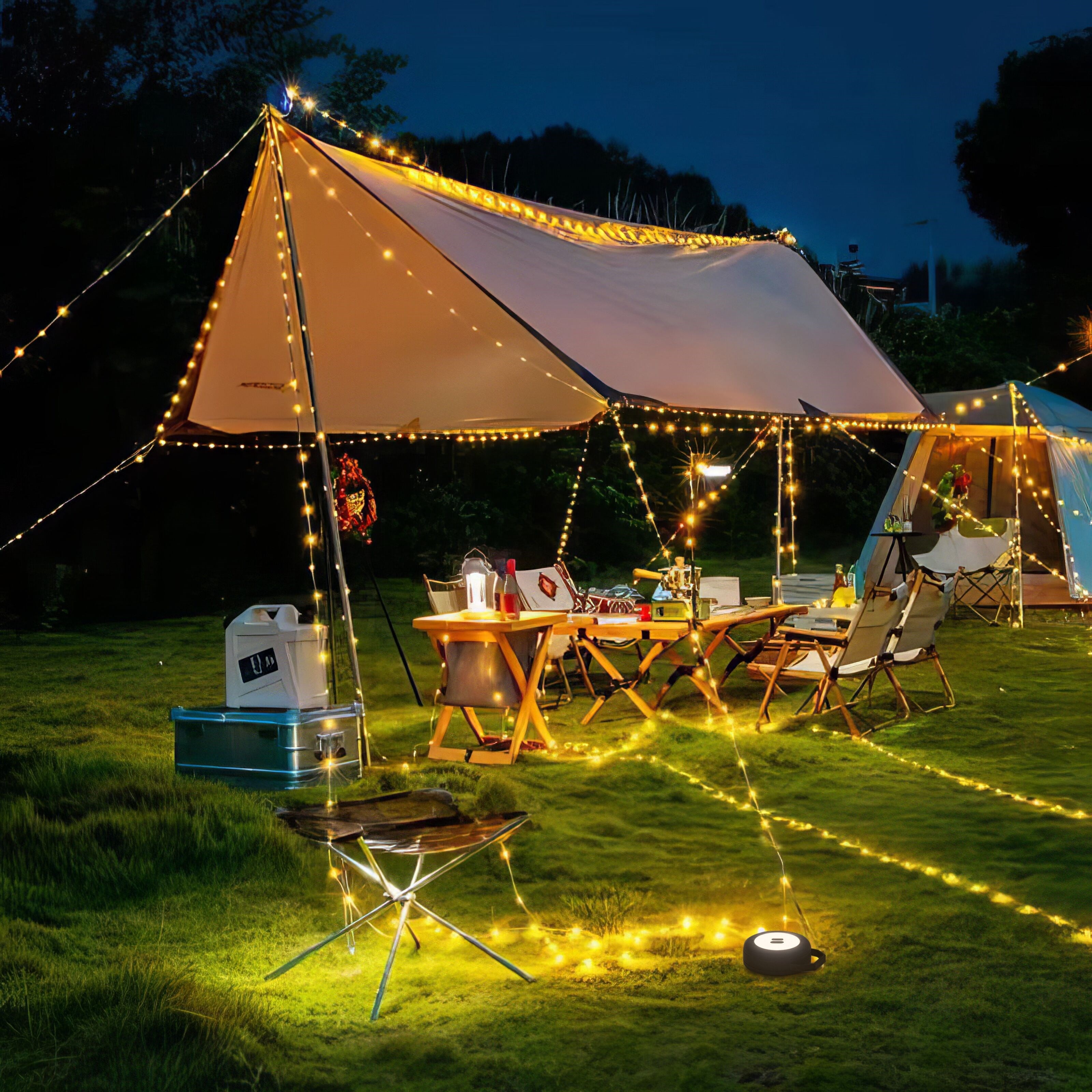 Luxorparts Bærbar campinglyskaster med LED-lyslenke