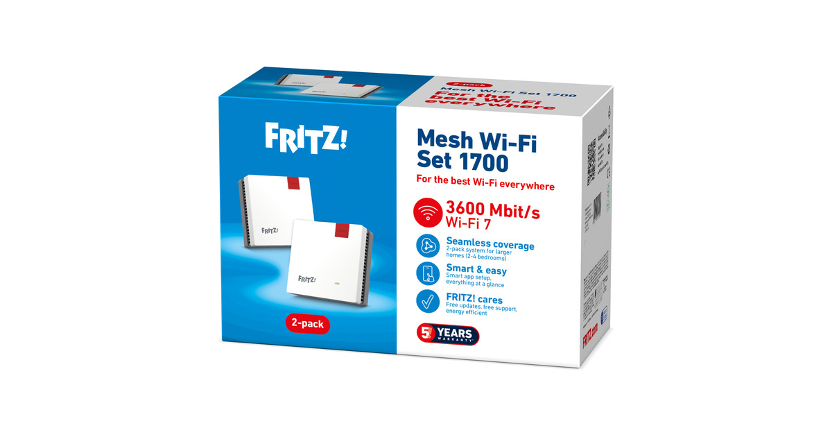FRITZ!Mesh Wi-Fi Set 1700 duopack Edition International repeater  (Wit, 2 stuks, Wi-Fi 7, 3600 Mbit/s)