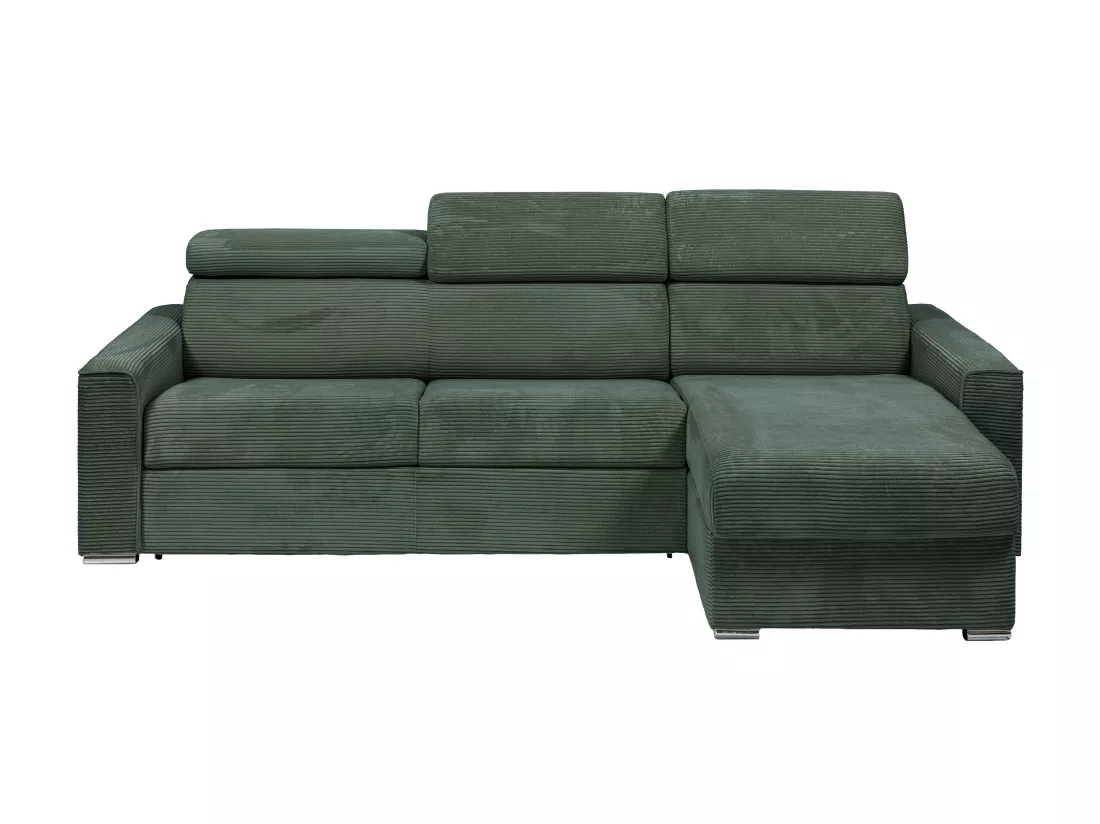 Canapé d'angle réversible convertible express en velours côtelé vert - Couchage 160 cm - Matelas 18 cm - VIZIR
