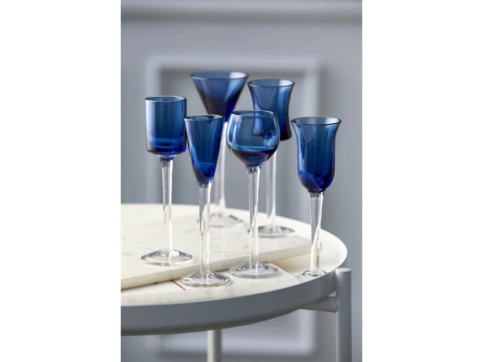 Lyngby Glas  Snapseglas på fod, blå - 6 stk.