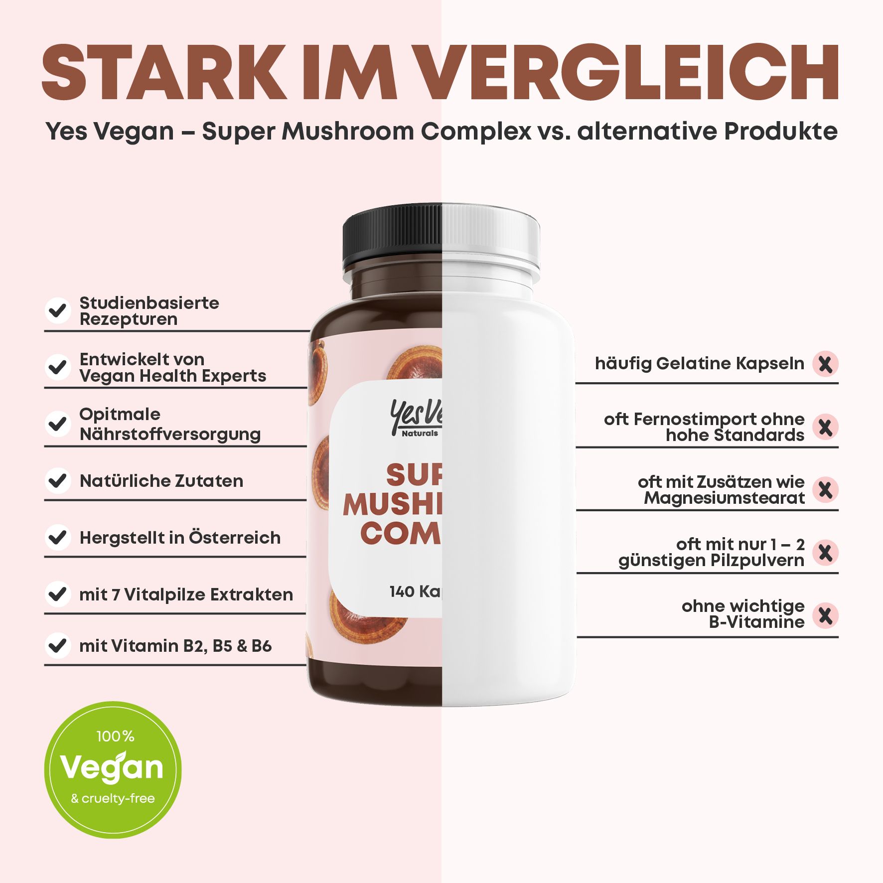 Pilz Komplex mit B2 B5 B6 mit 7 Pilzen Lions mane, Reishi Pilz, Cordyseps, Chaga, PREMIUM