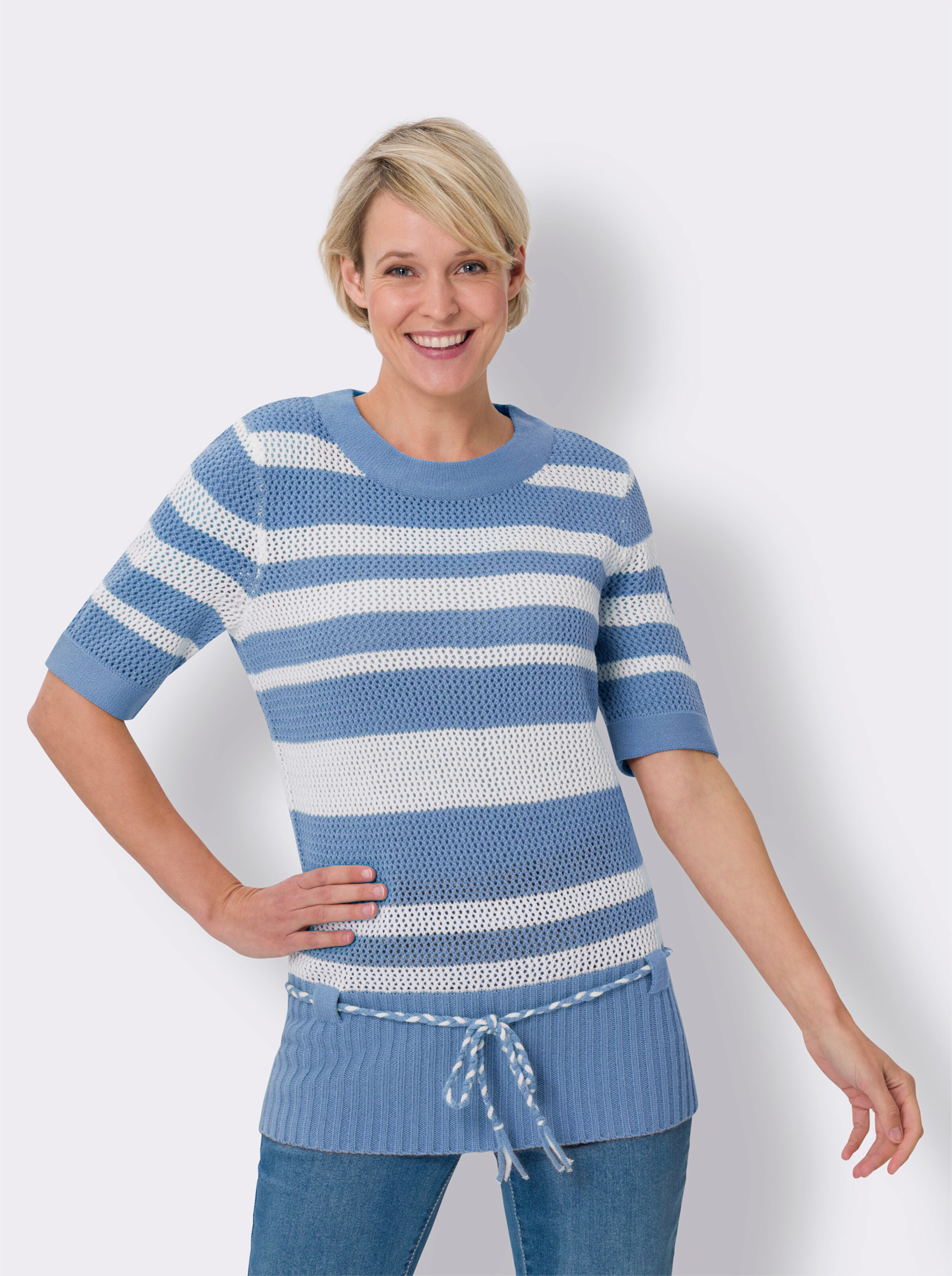 Ajourpullover mit Kordelgürtel