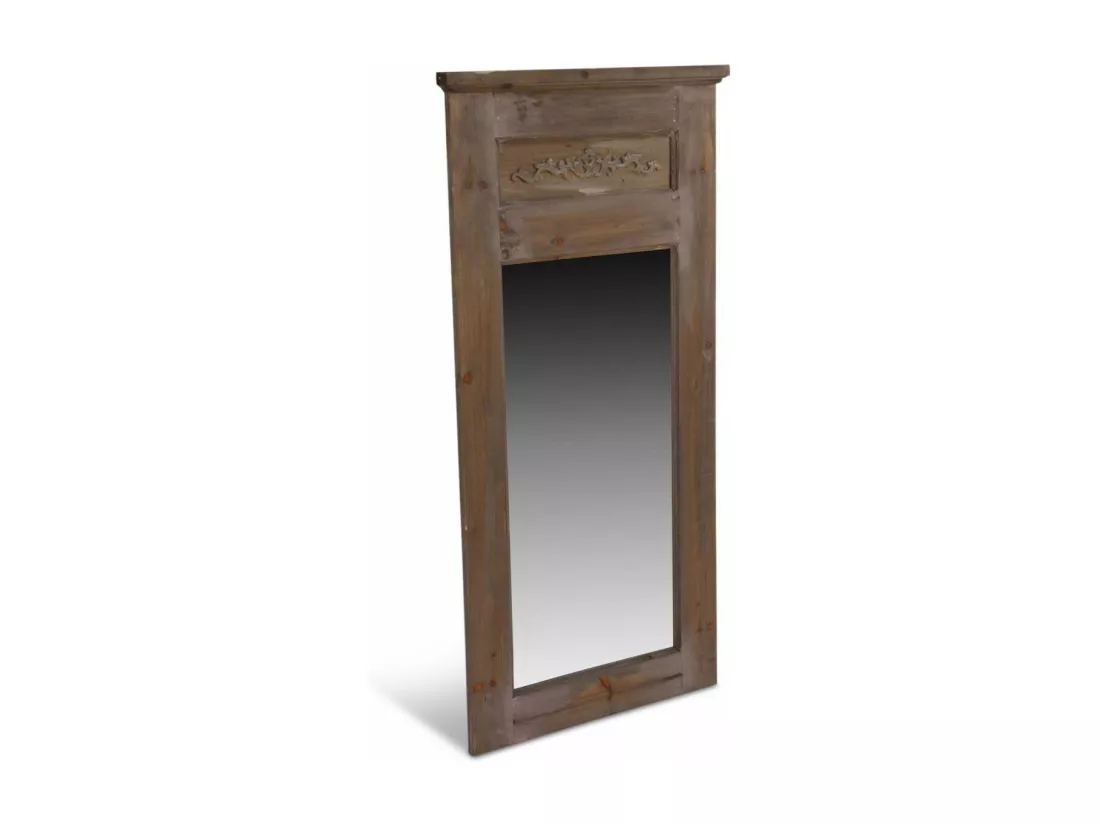 Grand miroir ancien rectangulaire vertical Bois Marron - Décoration d'Autrefois