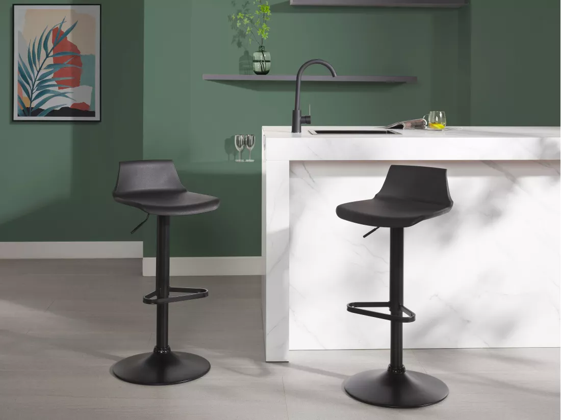 Lot de 2 tabourets de bar - Polypropylène - Coloris noir - CALAS