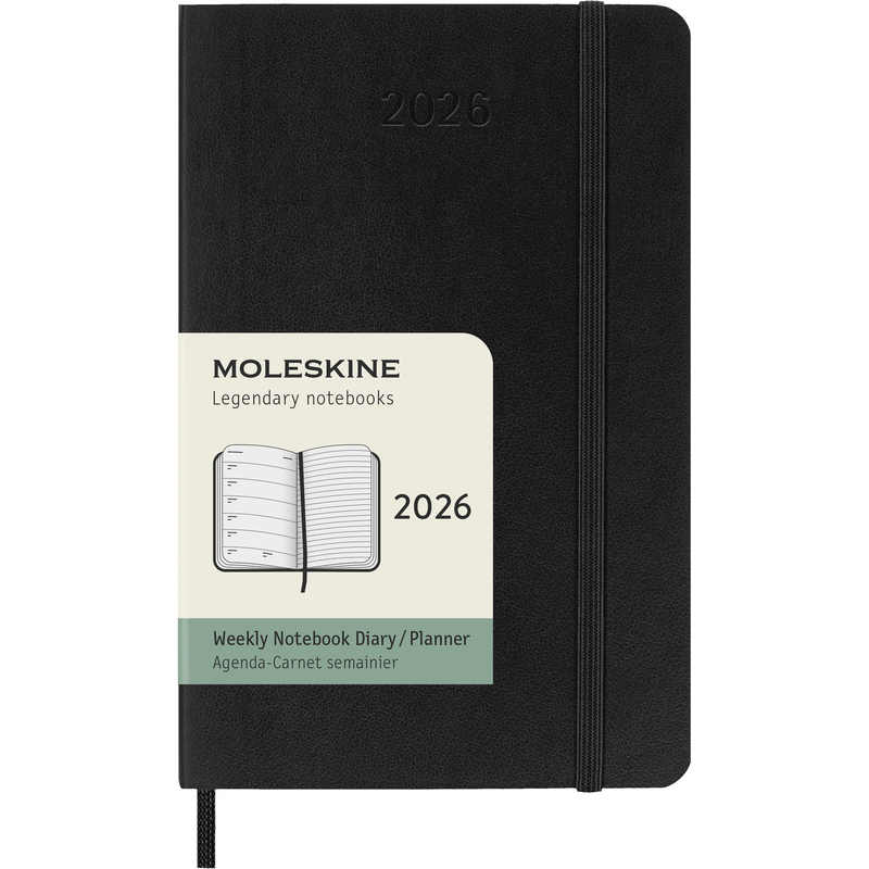 Moleskine Agenda 2026 Pocket, Softcover, 1 Woche / Seite + 1 Seite Notizen, schwarz