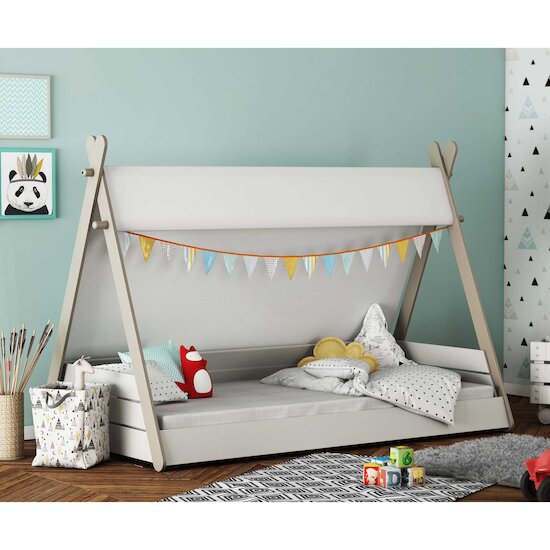 Totem Lit Tipi   Blanc / Beige        90 x 200 cm   de               CBA Meubles
