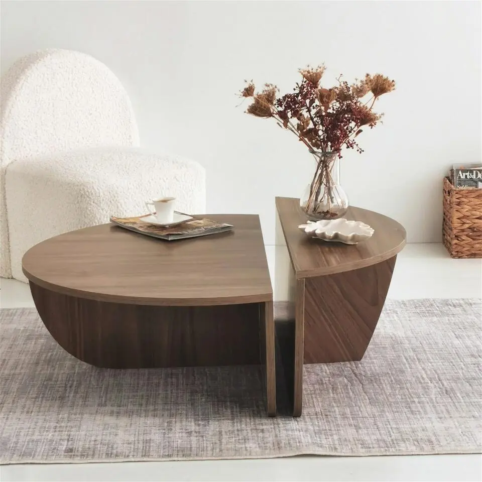 Salontafel Rond 90cm - Walnoot Bruin Melamine - Podium