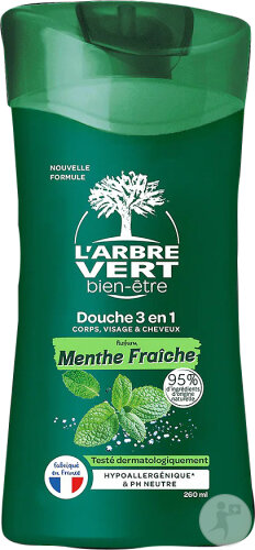 L'Arbre Vert Corps & Cheveux 3en1 Homme A La Menthe Fraîche 260ml