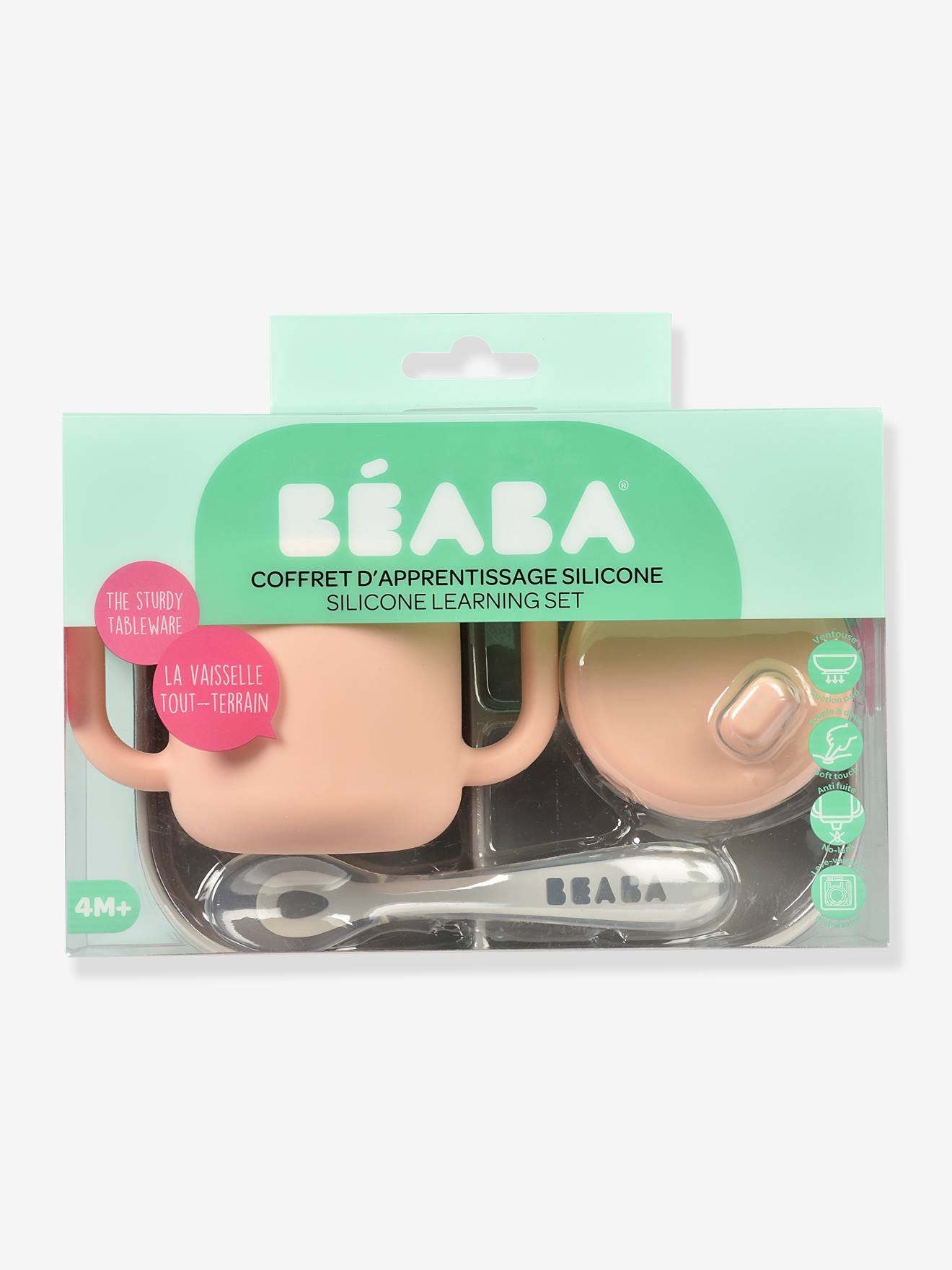 Conjunto de aprendizagem de silicone BEABA com 3 peças, azul