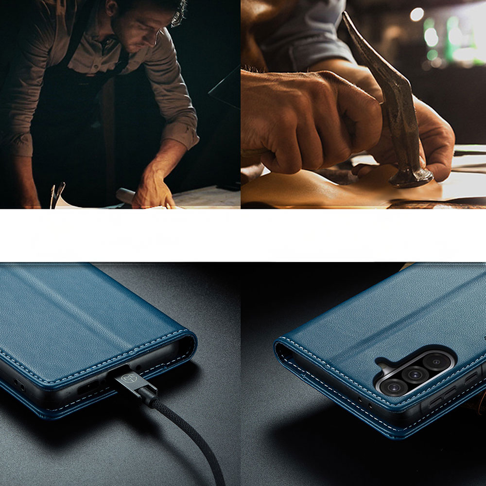 Samsung Galaxy A56 Leder Tasche Flip Wallet Etui mit Kartenfächern Litchi Look (RFID Schutz) - Blaugrün