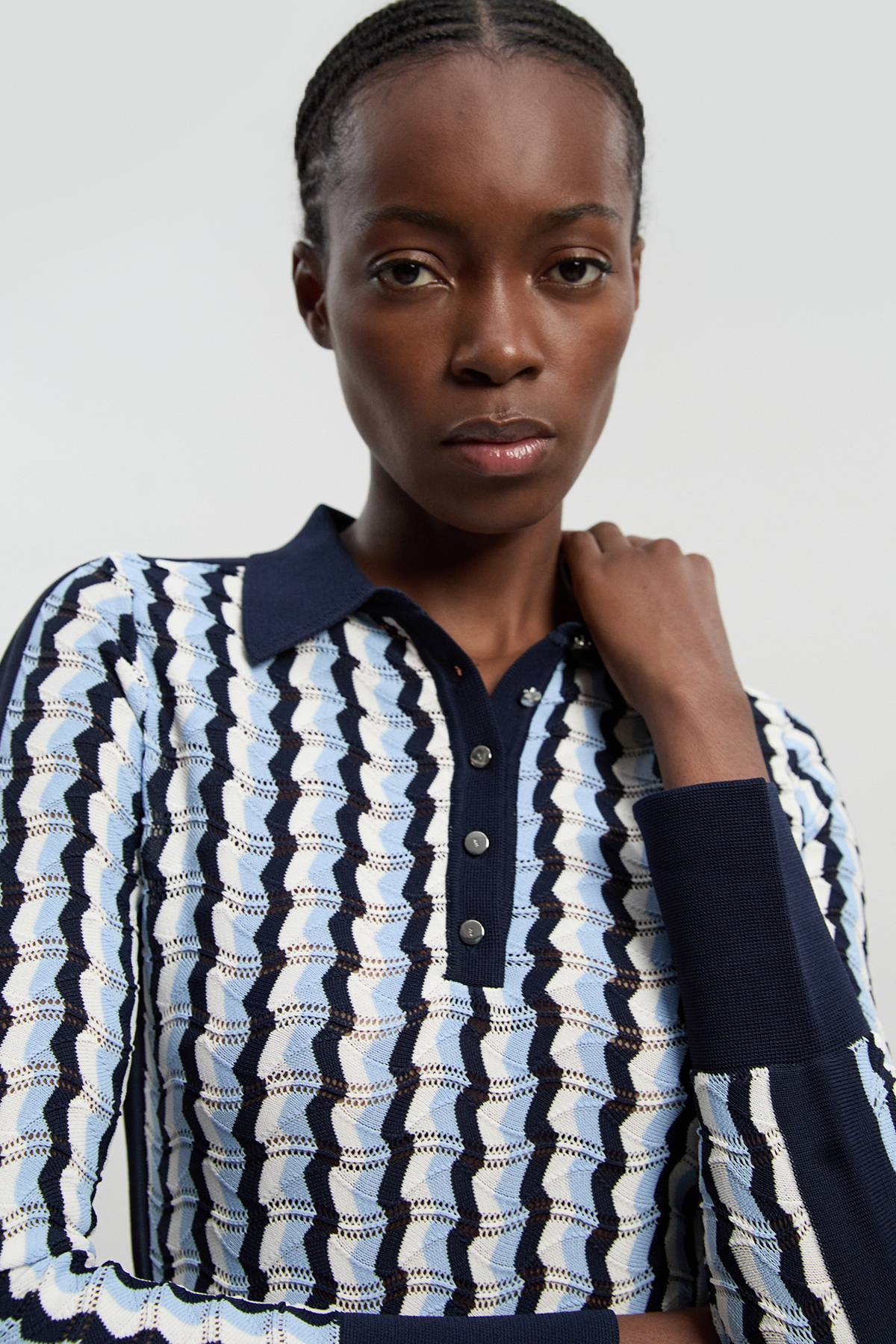 KarenMillen Haut À Col Contrastant En Maille Pointelle