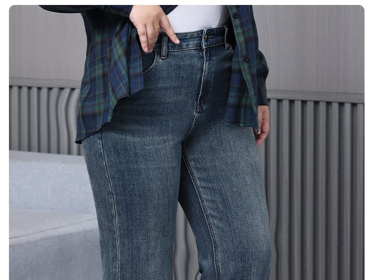 tropibreeze - Hoge taille gewassen rechte jeans