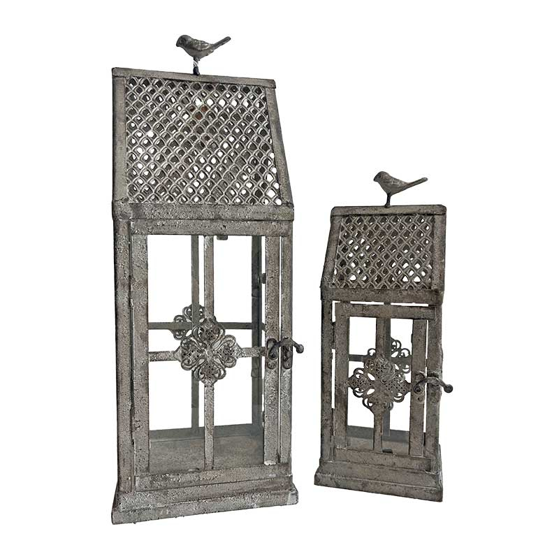 Ensemble 2 lanternes birdy 15x15x41cm