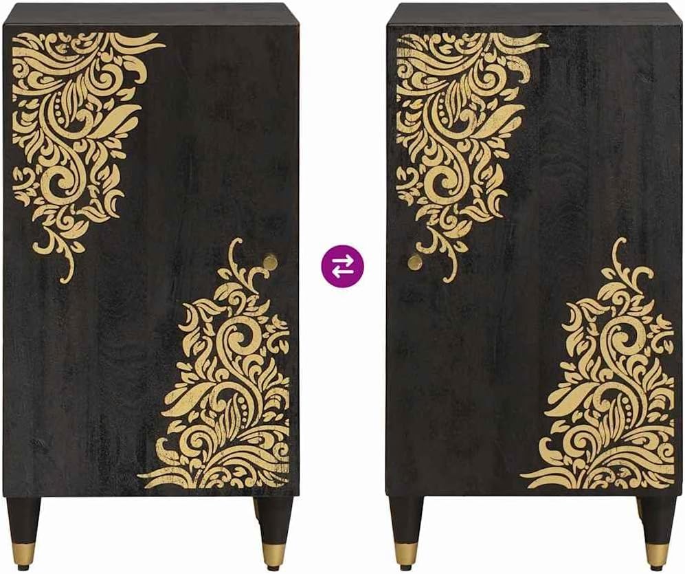 vidaXL Sideboard mit Regal Schwarz 40 x 33 x 75 cm Massivholz Mango, Moderner rechteckiger Sideboard, Mango-Holz Stauraum, stilvolle Wohnaccessoires, nützliche Möbel für Wohnzimmer