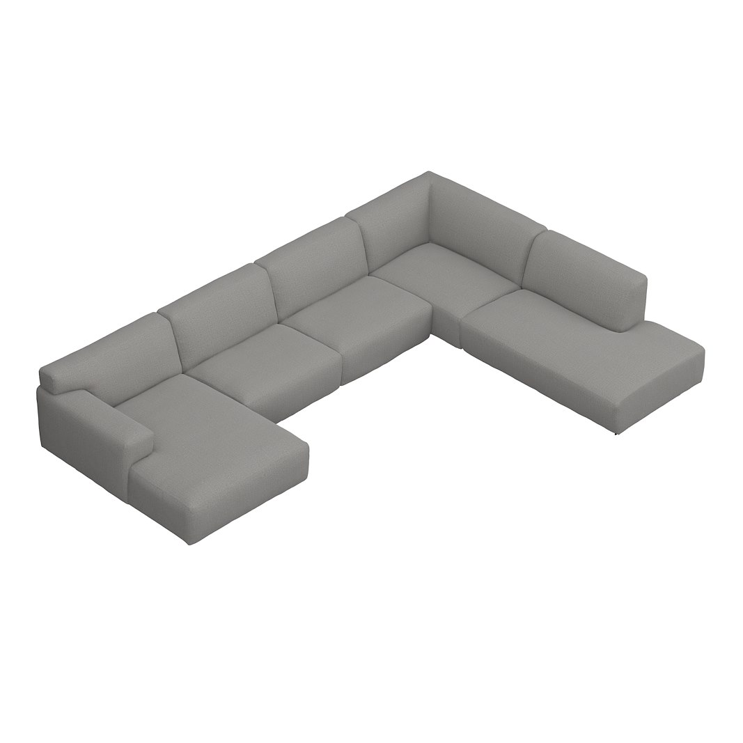 Vesta U-sofa Sjeselong venstre, 3-seter og åpen ende høyre. Big hjørnemodul, Tekstil Marsel Light grey, sort metallben 10 cm, Comfort CM