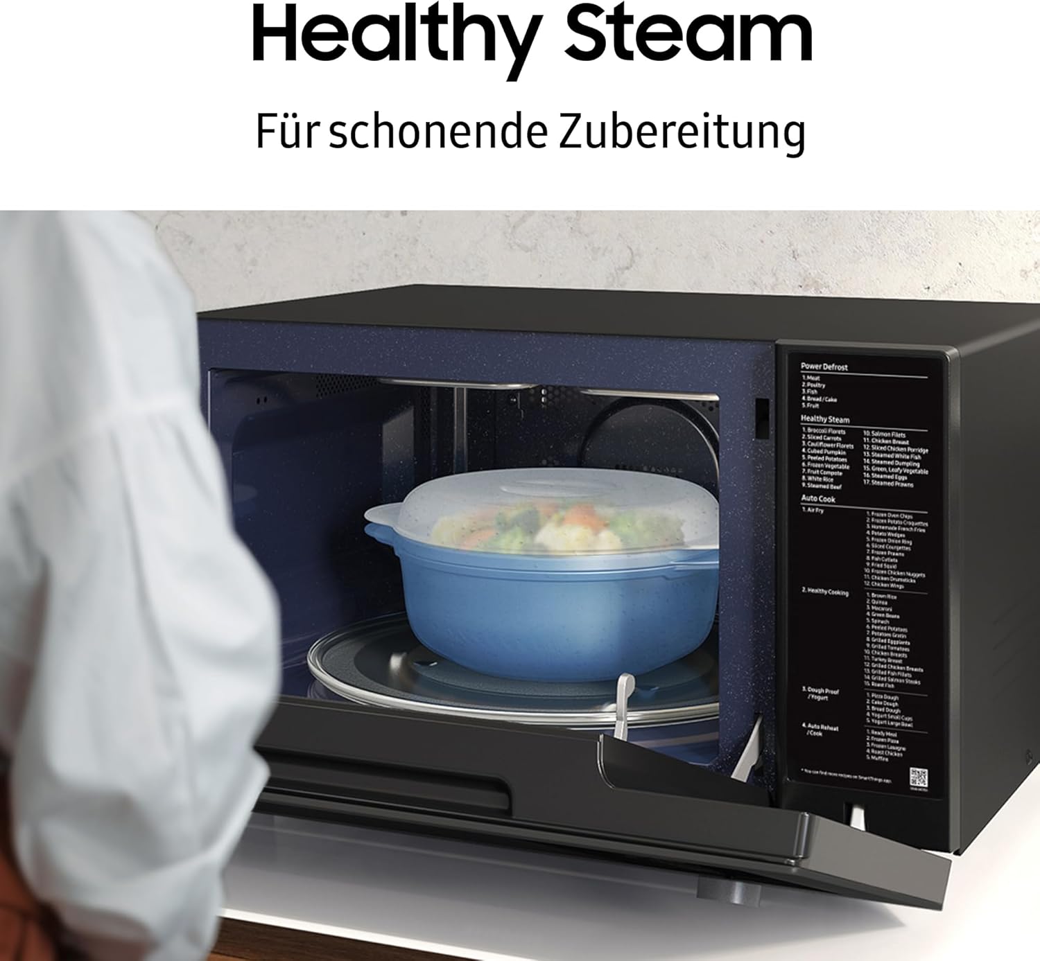 MC32DB7746KDE1 Bespoke Mikrowelle mit Grill und Heißluft, 32 l, 900 W, Smart Control, AirFry, Power Defrost, Healty Steam, Clean Navy