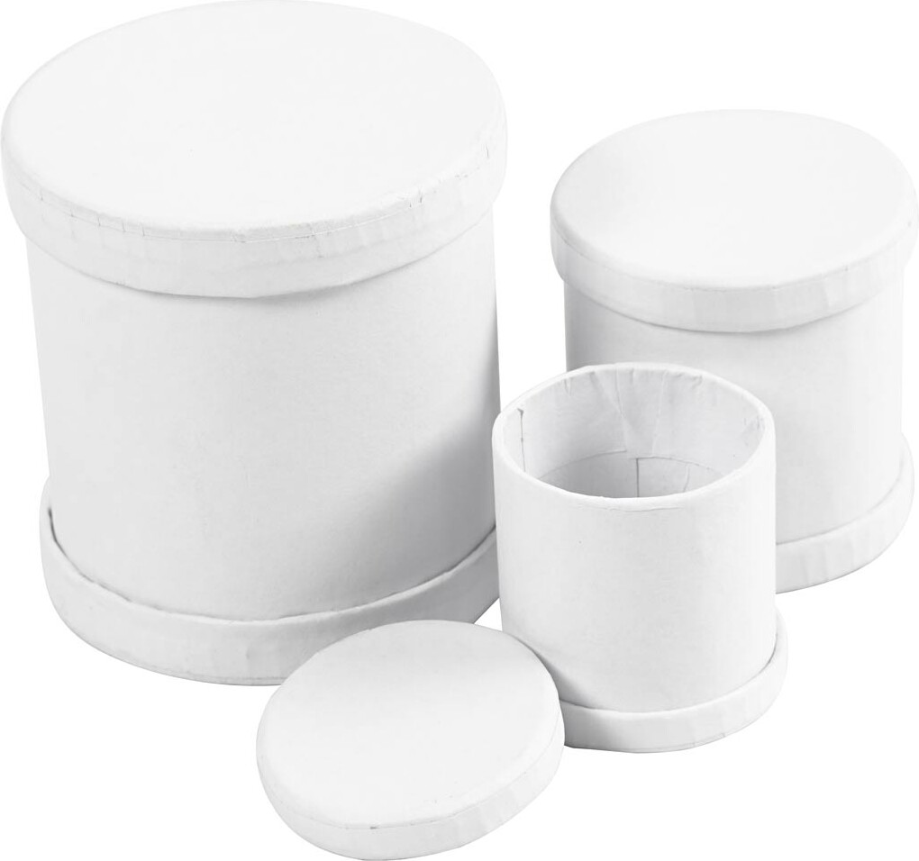 Trommeæsker - H 4+5+7 CM - Ø 4+5+6,5 CM - Hvid