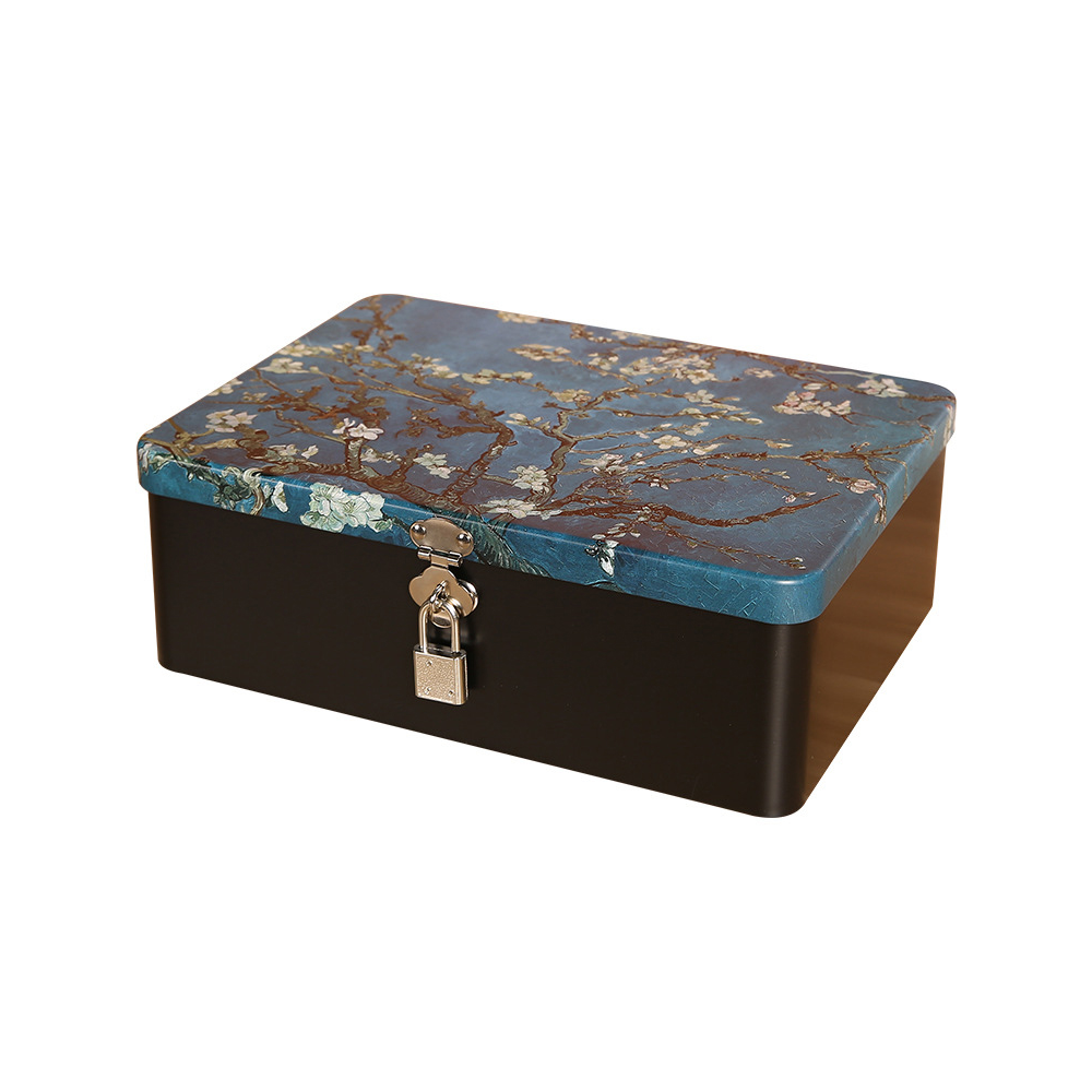(175x130mm) Blech Dose Aufbewahrungsbox Home Deko Behälter Vorratsdose Mercerie Zubehör / Büro Artikel inkl. Schloss - Schwarz / Blau