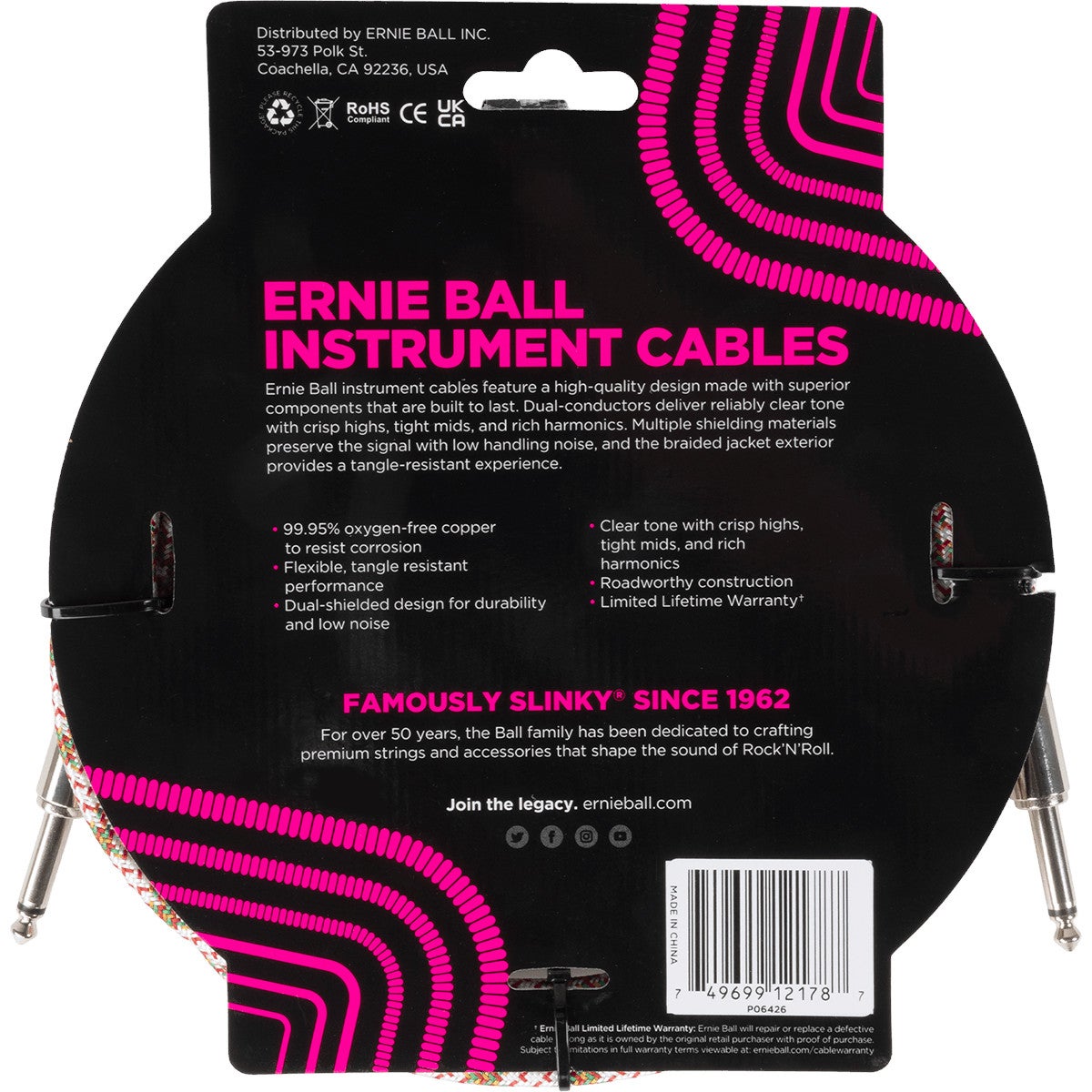 Ernie Ball 6426 Braided Emerald Argyle instrumentkabel 3 meter