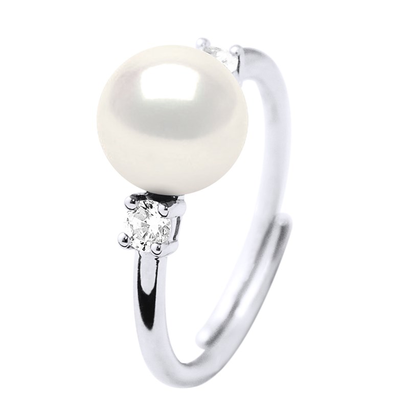 Bague Joaillerie Perle d'Eau Douce 7-8 mm Blanches et Oxydes de Zirconium Argent 92