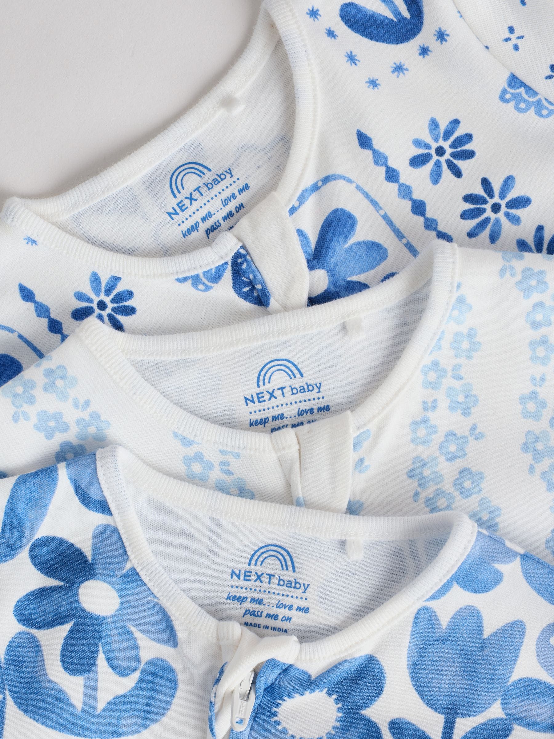 Blauw - 3 Pack Baby-pyjama's met tweewegrits (0mnd -3jr)