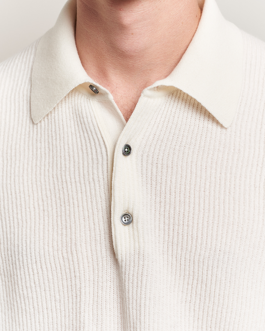 Kiton Cashmere Rib Long Sleeve Polo Light Beige