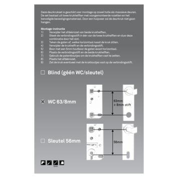 Novidade deurkrukset Hera ovaal schild met vrij-bezet sluiting 63/8 mm RVS
