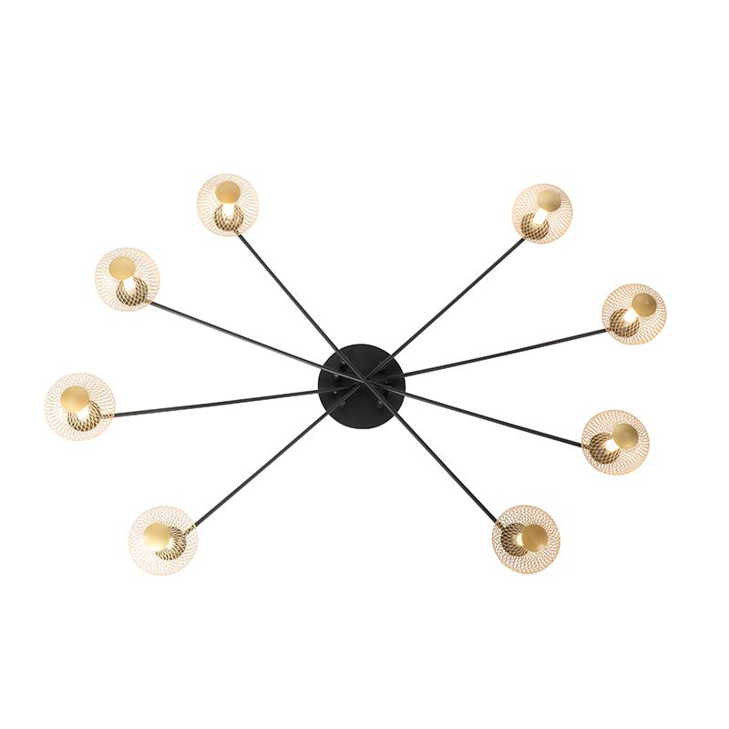 Moderne plafondlamp zwart met goud 8-lichts - Athens Wire