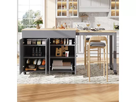Table de bar extensible moderne 118-180cm 6 espaces rangement table bistrot salle à manger séparation salon gris