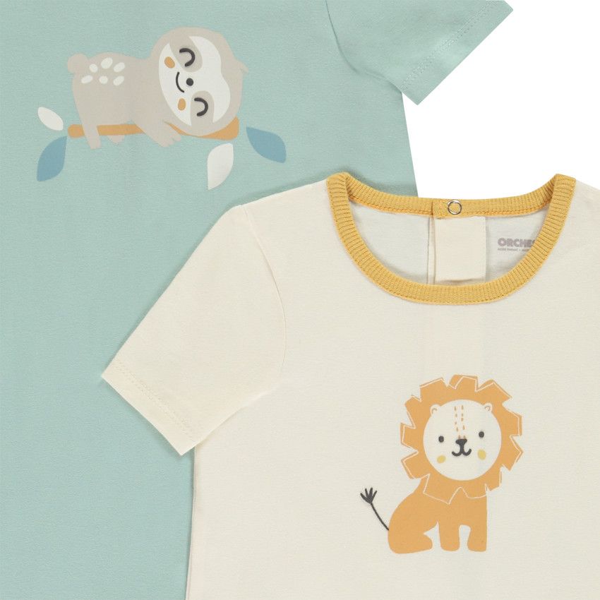 Lot de 4 combinaisons courtes fantaisie en jersey pour bébé garçon - Ecru