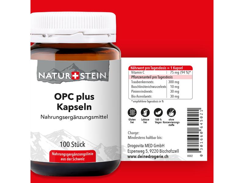 Naturstein OPC plus 100 Kapseln Veganes Nahrungsergänzungsmittel mit dem Schönheitswundermittel OPC