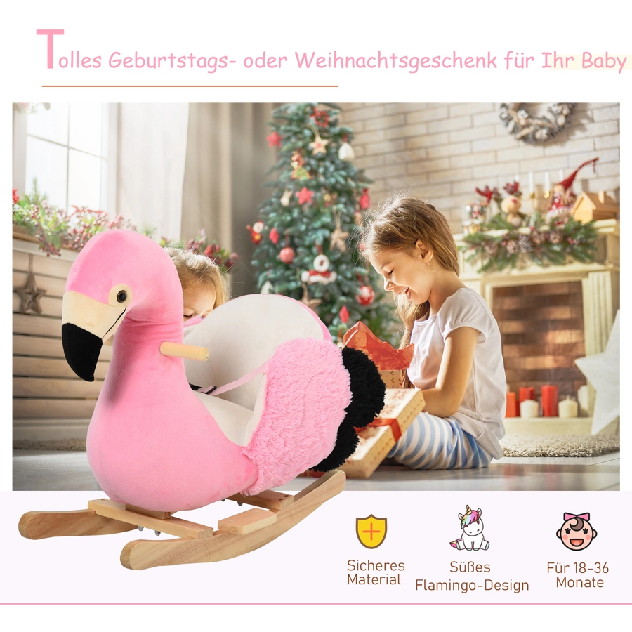 HOMCOM Kinder Schaukeltier als Flamingo rosa
