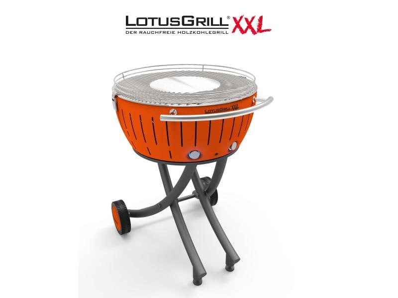 LotusGrill Holzkohlegrill XXL Mandarinorange Rauchfreier Holzkohle-Grill für Garten und Balkon
