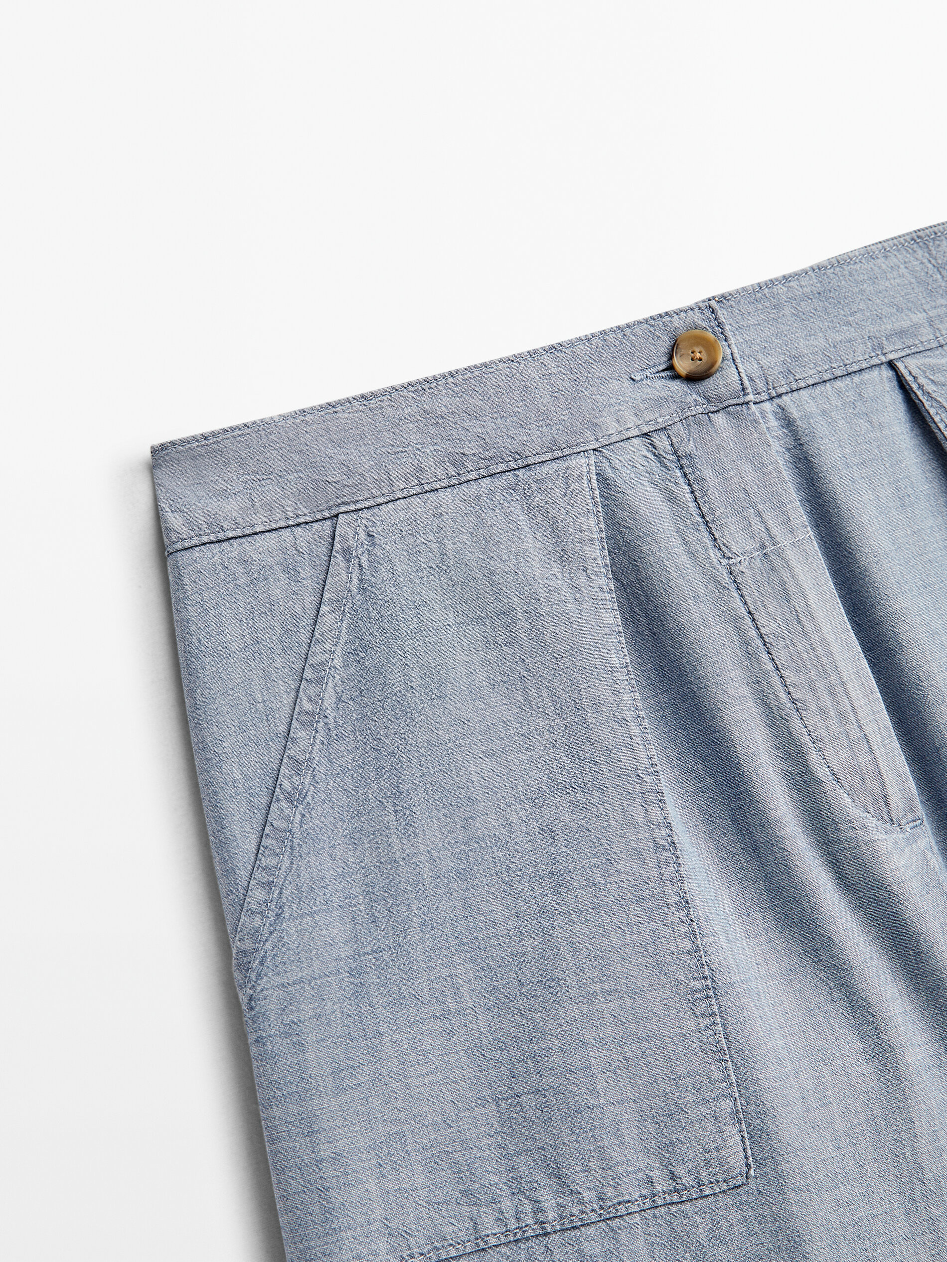 Bermuda jeans de algodão com elastano na cintura - Azul Claro