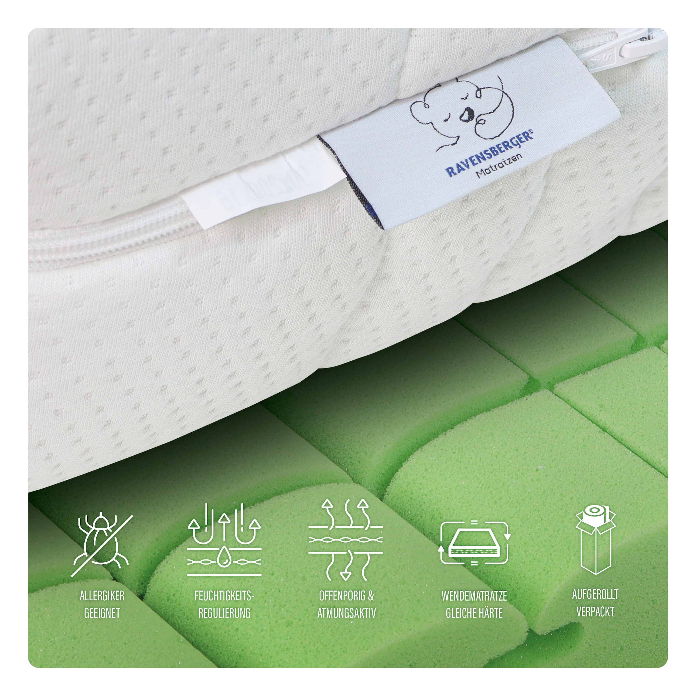 RAVENSBERGER Matratzen Kaltschaummatratze »KOMFORT-SAN Testsieger Stiftung Warentest« 18 cm hoch Raumgewicht: 50 kg/m³ 1 Stk. tlg. Ausgabe 03/2025 Note GUT (2,2), getestet in 90x200cm Härtegrad H4