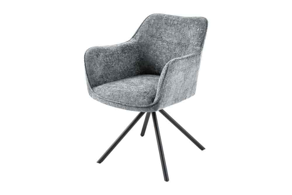 Drehbarer Stuhl VERONA grau Strukturstoff mit Armlehne Metallbeine schwarz