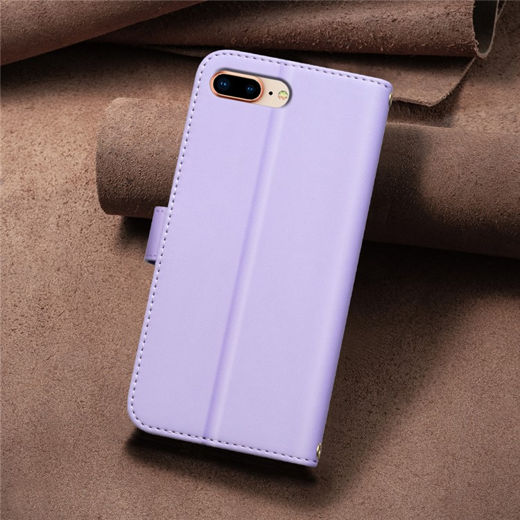 iPhone 16e Leder Tasche Flip Cover Kartenfächer Gittermuster   Handschlaufe - Lila