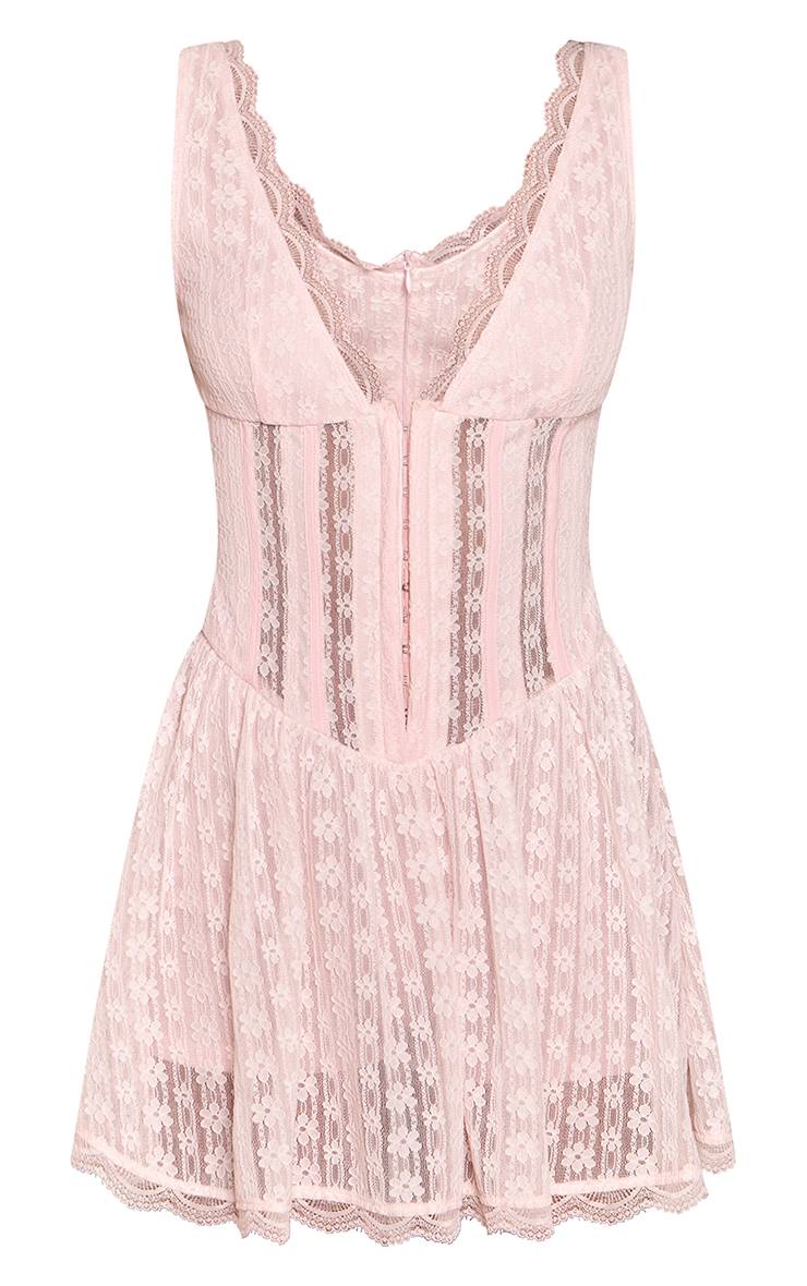 Rose Combi-short Vaporeux À Détail Corset En Dentelle Texturée
