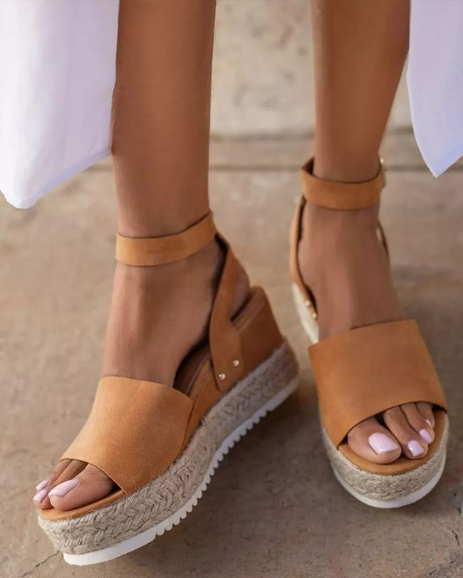 Sandale Camel compensée léna - corde - femme - suédine