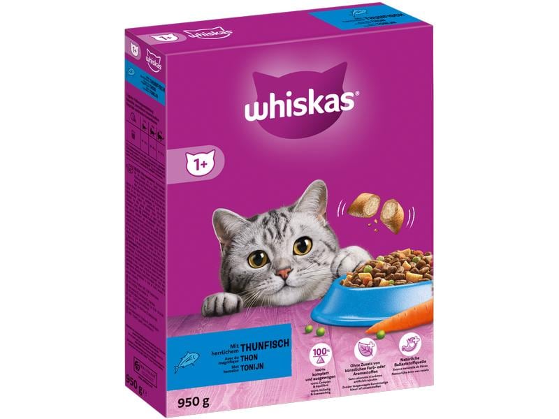 Whiskas Trockenfutter Adult Thunfisch, 950 g Alleinfuttermittel für ausgewachsene Katzen
