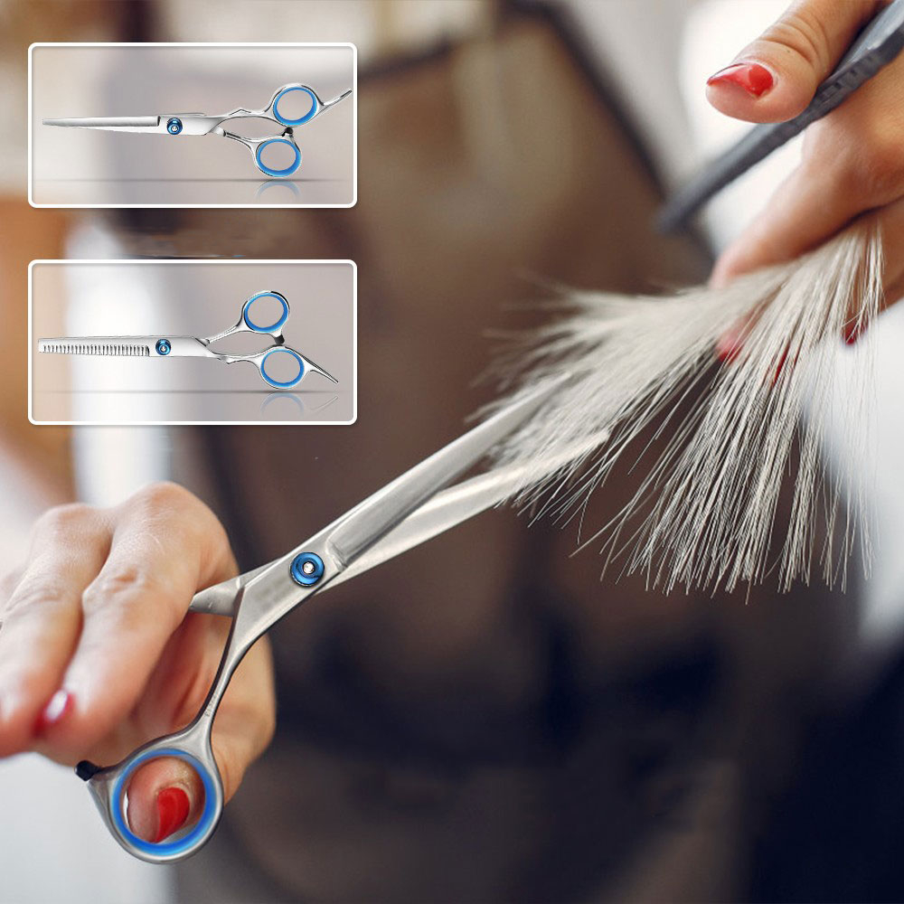 (9-tlg. Set) Coiffeur Haarschneide Scheren Friseur Set mit Ausdünnschere - Silber / Schwarz